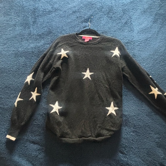 Catherine Malandrino Black 100% Cashmere Star Print Crew Neck Sweater size XL - Picture 3 of 8